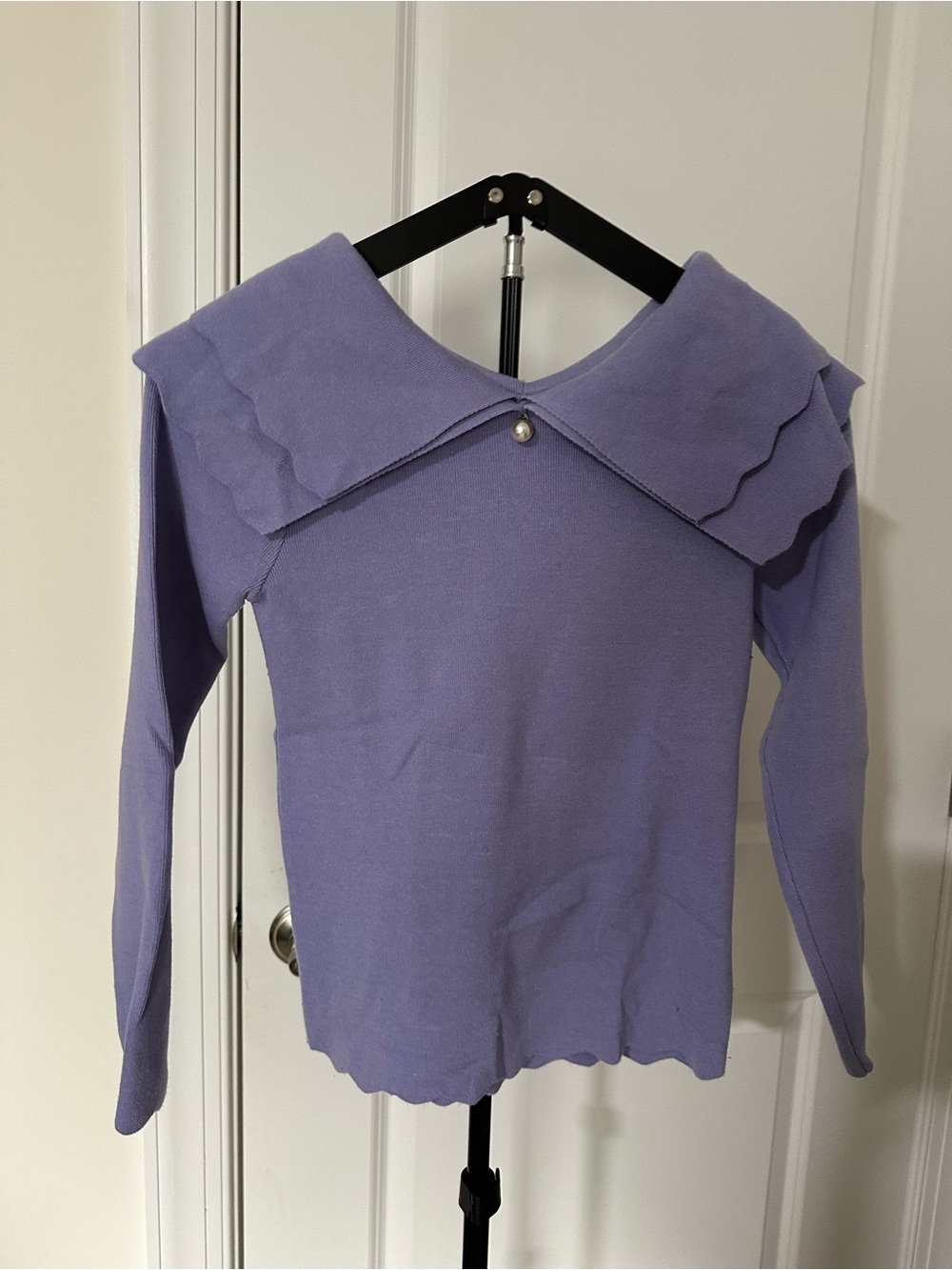 Lavender Ruffle Collar Sweater - Women